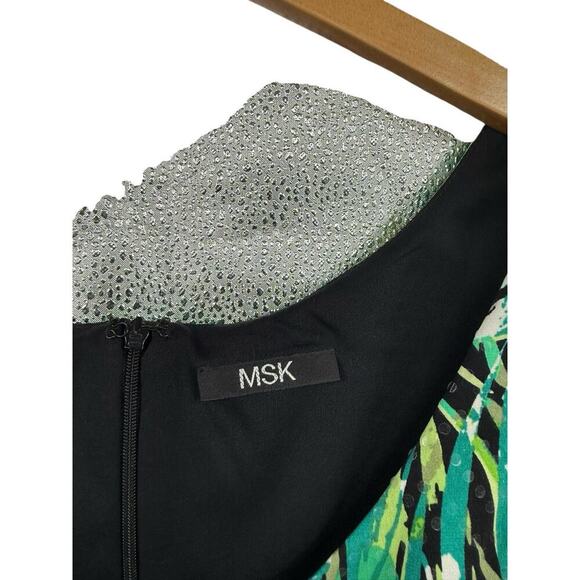 MSK Sequin Green Pattern Black Draped Skirt Short Dress Womens Medium? - Picture 3 of 5